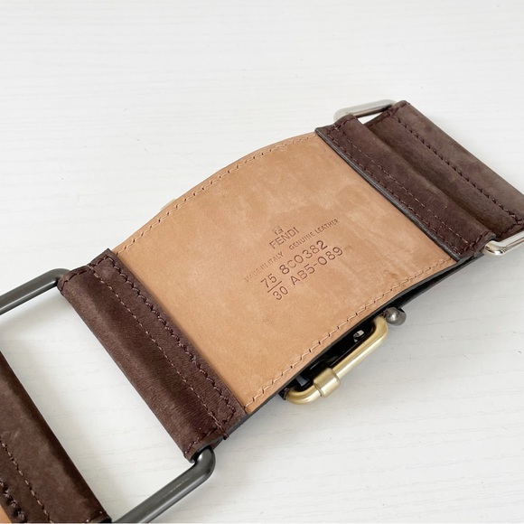 Fendi tri tone metal brown suede leather oversized wide waist belt - Picture 7 of 8
